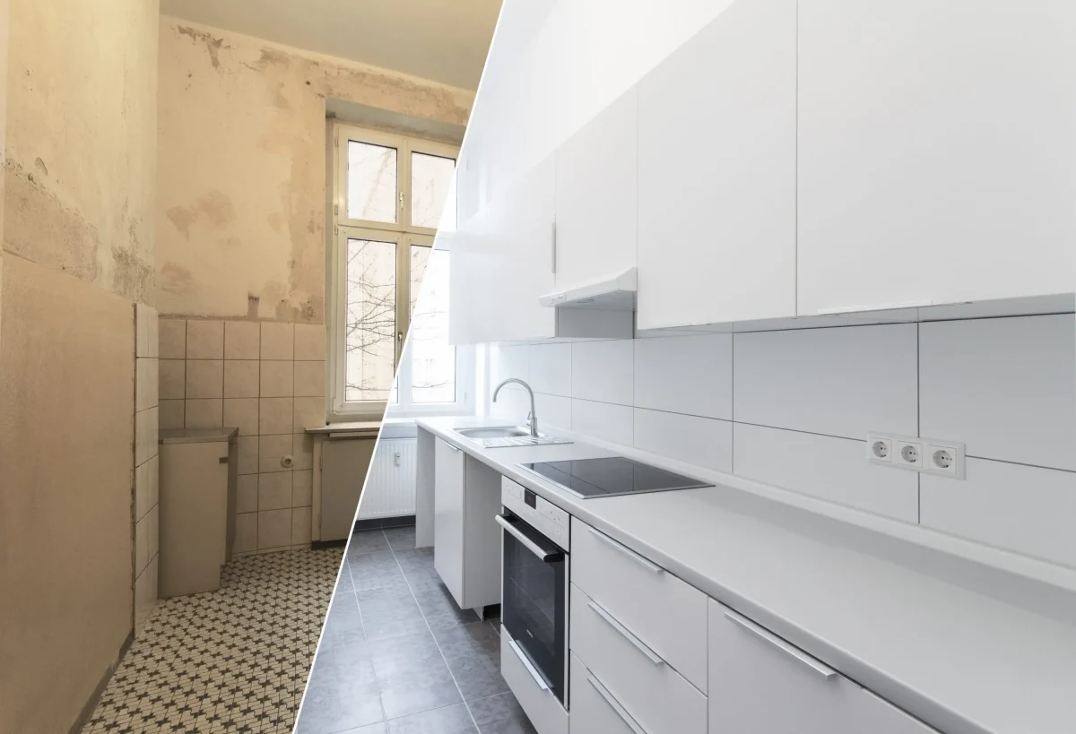 Kitchen Before and After Water Damage Restoration Near Me In Tamiami, FL